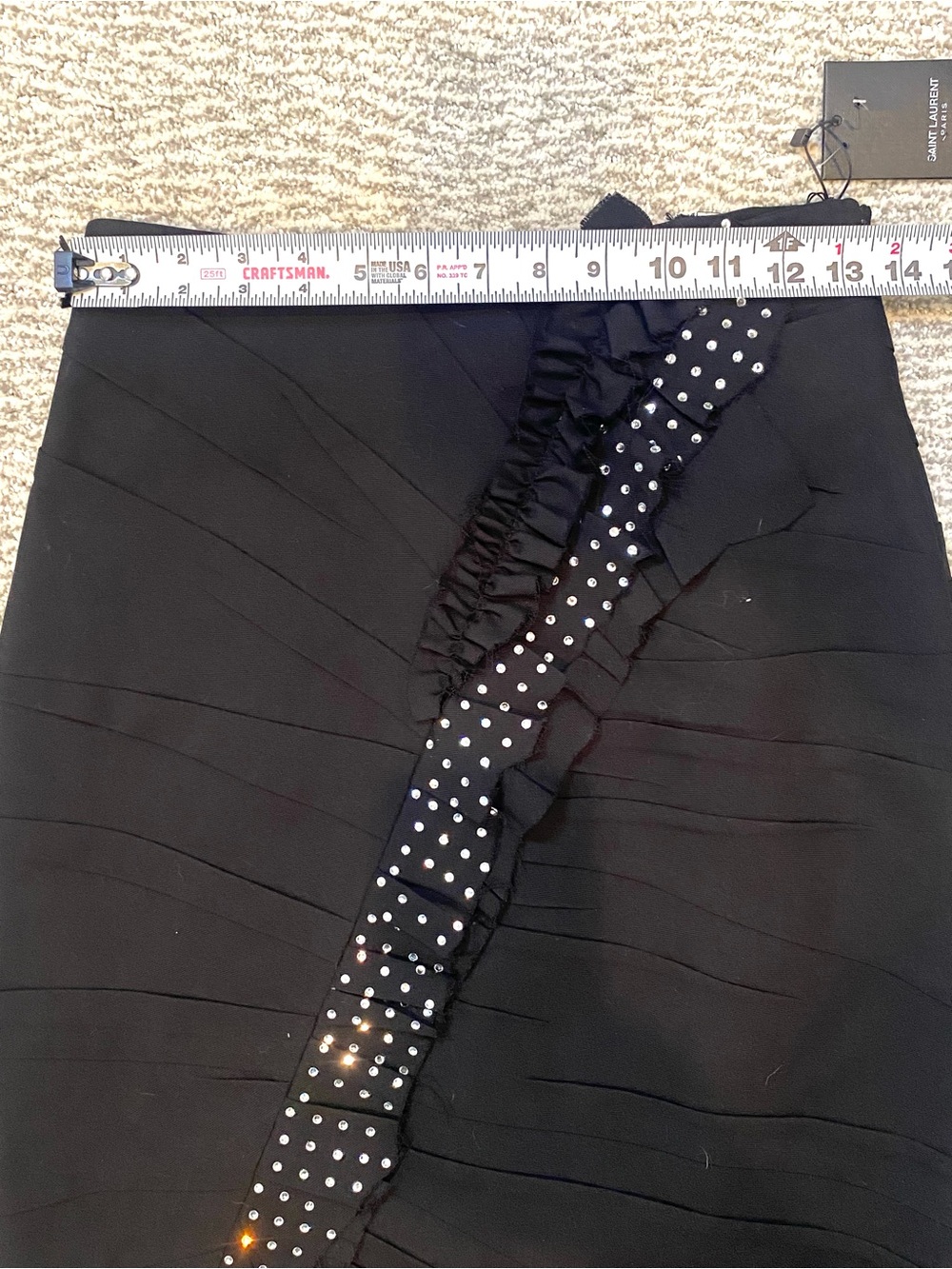 Saint Laurent Paris Black Asymmetrical Mini Skirt Crystal Ruffle Trim EU 38 US 6 - Picture 14 of 16
